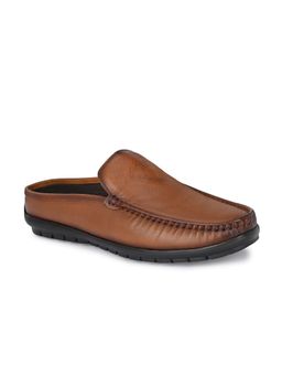 Hitz - Men's Tan Leather Half Shoes Flat Mule Loafers