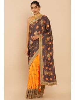 Soch - Women Grey Silk Floral Saree with Unstitched Blouse