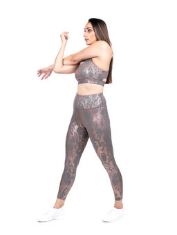 BODD ACTIVE - Grey And Rose Gold Metallic Animal Print Snake Skin Leggings