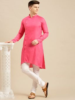 Sanwara - Mens Pink Solid Cotton Ethnic Kurta (Set of 2)