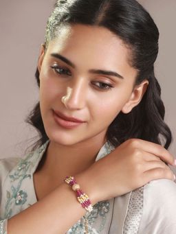 Priyaasi - Purple Studded Multilayer Beaded Gold-Plated Bracelet