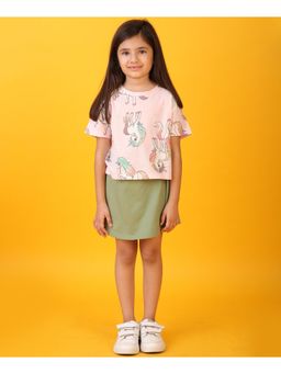 ANTHRILO - Unicorn Star Olive Girls Summer Skirt Set - Pink/Olive (Set of 2)