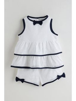 One Friday - White/Blue Schiffly Top With Short (Set of 2)