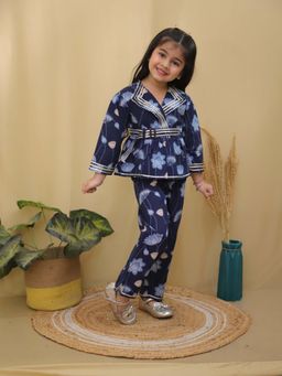 AJ Dezines - Blue Cotton Floral Print Girls Co-Ords For Girls (Set of 2)