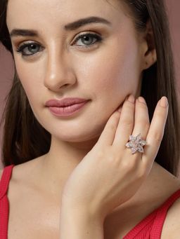 ADIVA - Rose Gold-Plated Ad Stone-Studded Adjustable Finger Ring