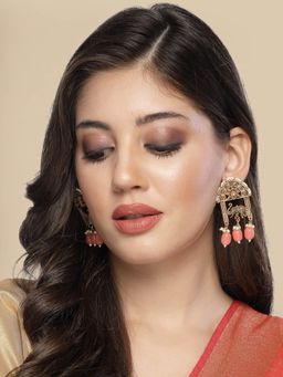 ADIVA - Gold-Plated Pink Pearl and Stone Elephant Shaped Handcrafted Drop Earrings