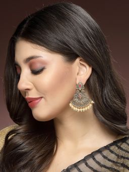 ADIVA - Antique Gold-Plated Red and Pearl Handcrafted Classic Drop Earrings