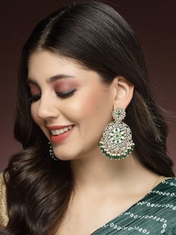 ADIVA - Gold-Plated Kundan Stone and Green Pearl Meenakari Circular Shaped Drop Earrings