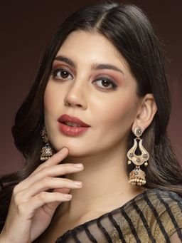 ADIVA - Gold-Plated Pearl Grey Meenakari Dome Shaped Jhumka Earrings