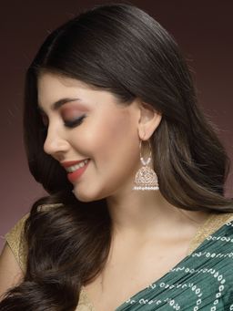 ADIVA - Rose Gold-Plated Kundan Stone and Pearls Jhumka Earrings