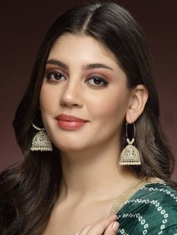 ADIVA - Gold-Plated Kundan and Pearl Dome Shape Handcrafted Jhumka Earrings