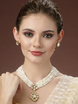 ADIVA - Gold-Plated Kundan Stone Studded and Beaded Hand-crafted Layered Jewellery Set