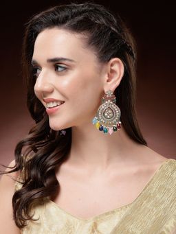 ADIVA - Traditional Gold-Plated Kundan and Pearl Chandbali Earrings with Multi Drop Beads