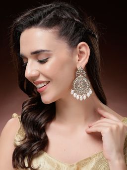ADIVA - Traditional Gold-Plated Kundan and Pearl Chandbali Earrings with White Drop Beads