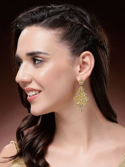 ADIVA - Gold-Plated Mustard Kundan Leaf-Design Drop Earrings for Women