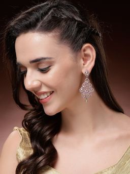 ADIVA - Gold-Plated Purple Kundan Leaf-Design Drop Earrings for Women