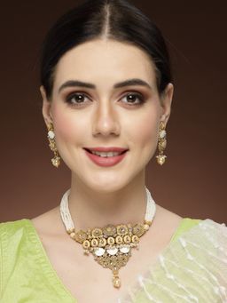 ADIVA - White Gold-Plated Kundan Stone Pearls and Meenakari Handcrafted Jewellery Set