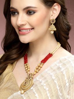 ADIVA - Gold-Plated Artificial Stones Beads and Pearls Handcrafted Jewellery Set