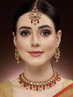 ADIVA - Gold-Plated Stone Studded and Pearl Handcrafted Jewellery Set