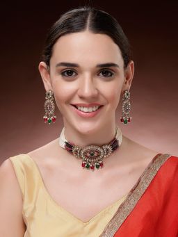 ADIVA - Gold-Plated Multi-Color Kundan-Studded Pearl Beaded Jewellery Set