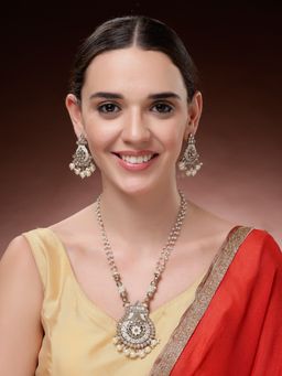 ADIVA - Gold-Plated White Pearl Meenakari-Studded Traditional Jewellery Set