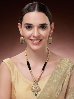 ADIVA - 22K Gold-Plated Green Pearl and Stone-Studded Beaded Handcrafted Jewellery Set
