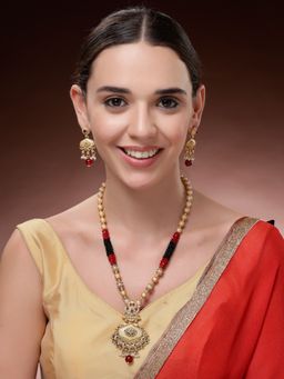 ADIVA - 22K Gold-Plated Multi Pearl and Stone-Studded Beaded Handcrafted Jewellery Set