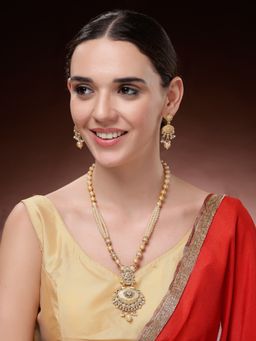 ADIVA - 22K Gold-Plated White Pearl and Stone-Studded Beaded Handcrafted Jewellery Set