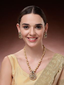 ADIVA - 22K Gold-Plated Green Pearl and Stone-Studded Beaded Handcrafted Jewellery Set