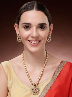 ADIVA - 22K Gold-Plated Multi Pearl and Stone-Studded Beaded Handcrafted Jewellery Set