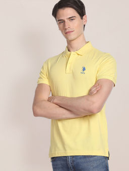 U.S. POLO ASSN. - Men Yellow Short Sleeve Solid Polo T-shirt