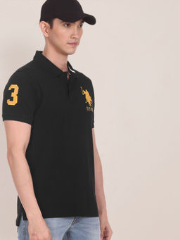 U.S. POLO ASSN. - Men Black Solid Pure Cotton Polo T-Shirt
