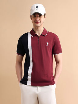 U.S. POLO ASSN. - Colour Block Zipper Polo Shirt