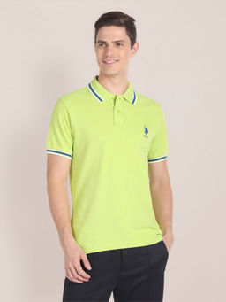 U.S. POLO ASSN. - Striped Collar Solid Polo T-Shirt