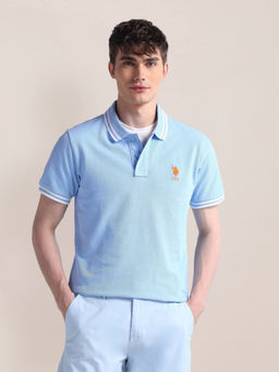 U.S. POLO ASSN. - Blue Half Sleeve Slim Fit Logo Polo T-Shirt