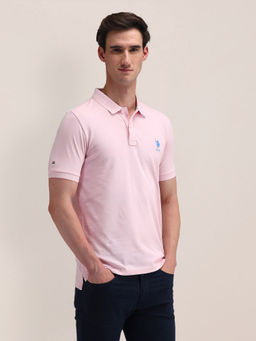 U.S. POLO ASSN. - Pink Solid/Plain Half Sleeves Polo T-Shirt