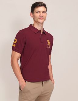 U.S. POLO ASSN. - Mens Maroon Solid/Plain Polo T-Shirt