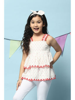 Biba - Girls White Solid Cotton Tired Top