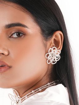 House of D'oro - Handcrafted Kvetina Studs White Earrings for Women