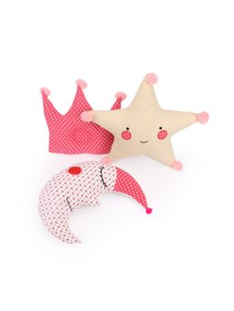 Oscar Home - Crown Moon And Star Cushions With Pom Pom Applique Embroidered Unisex Kids Pillows