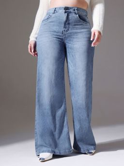 Miss Chase - A+ Curve Collection Plus Size Women's Light Blue Wide-Leg Denim Jeans