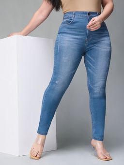 Miss Chase - A+ Curve Collection Plus Size Women's Blue Skinny Stretchable Denim Jeans