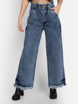 Angelfab - Women Denim Blue Wide High Waist Jeans