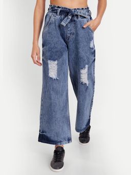 Angelfab - Women Denim Blue Wide High Waist Jeans
