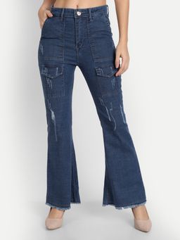 Angelfab - Women Denim Blue Bootcut High Waist Jeans