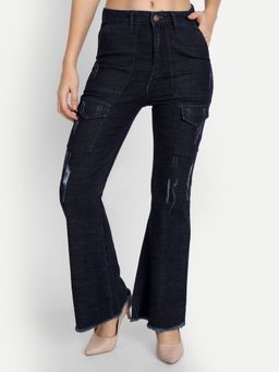 Angelfab - Women Denim Navy Blue Bootcut High Waist Jeans