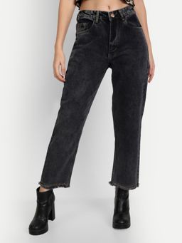 Angelfab - Women Denim Black Straight High Waist Jeans