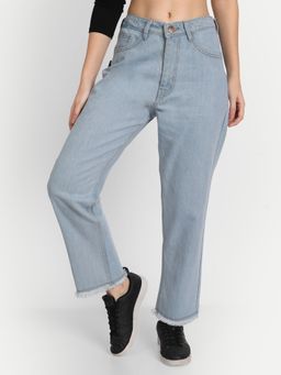 Angelfab - Women Denim Light Blue Straight High Waist Jeans