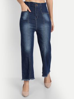 Angelfab - Women Denim Navy Blue Relaxed High Waist Jeans