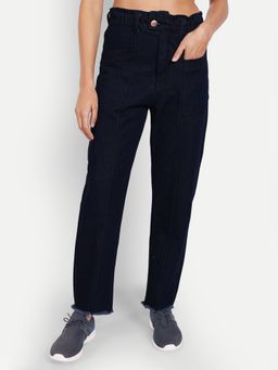 Angelfab - Women Denim Navy Blue Straight High Waist Jeans